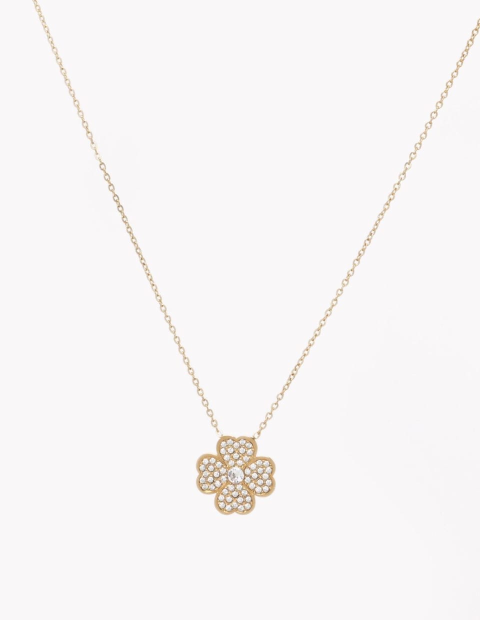 product-Colar em aço trevo e zircônias-0